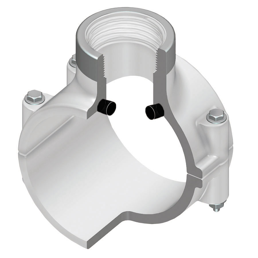 Clamp-On Saddle x SR Thread Single Outlet, PVC White