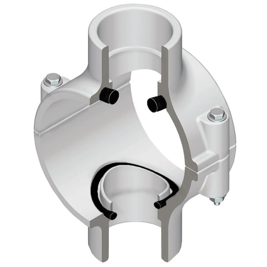 Clamp-On Saddle x Soc Double Outlet, PVC White