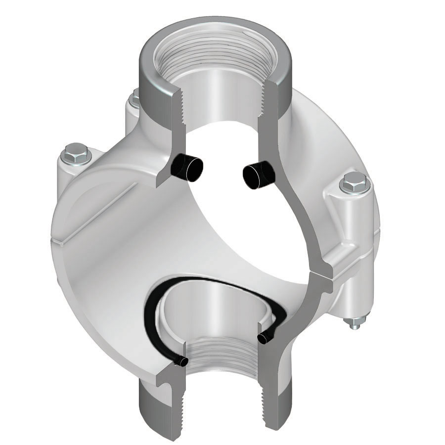 Clamp-On Saddle x SR Thread Double Outlet, PVC White
