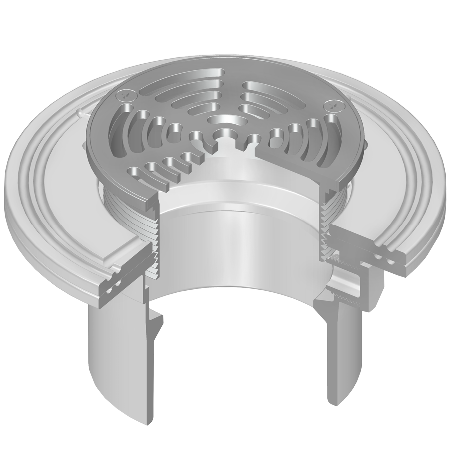Floor Drain with Stainless Steel Adjustable Top w/Round Grate & Membrane Collar