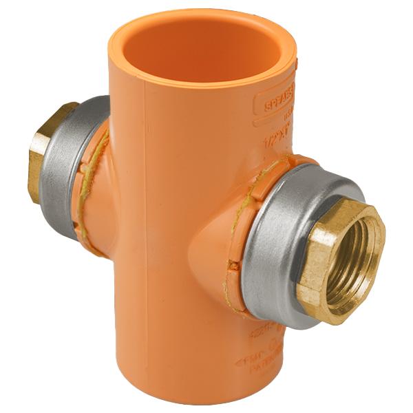 TorqueSafe Back-To-Back Sidewall Sprinkler Cross - Gasket Sealed Brass Thread Insert Style (1-7/16 Take Out)